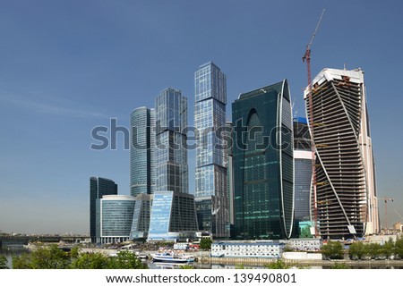 MOSCOW,RUSSIA-MAY 14: Skyscrapers of the MIBC on May 14, 2013 in Moscow, Russia.The total cost of the project is estimated at $12 billion. MIBC is the 100 hectare development area 7km.