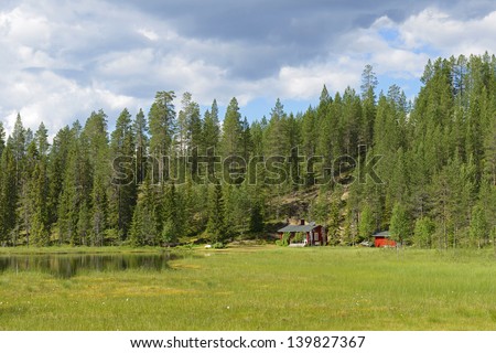 House in the swamp. Finland, Lapland