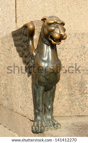 Griffin - bronze winged lions (1834)  in front of the Academy of Arts. St. Petersburg. Russia