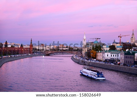 Purple sunset on the Moskva river, Russia
