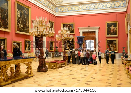 SAINT-PETERSBURG,RUSSIA-JANUARY 22: State Hermitage is museum of art and culture on January 22,2014 in Saint Petersburg,Russia. One of oldest museums in world,it was founded in 1764 by Catherine Great