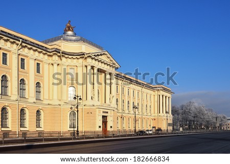 ST.PETERSBURG, RUSSIA - JANUARY 23, 2014: Russian Academy of Arts in St Petersburg,informally known as St. Petersburg Academy of Arts, was founded in 1757 by Shuvalov under name Academy of Three Noblest Arts
