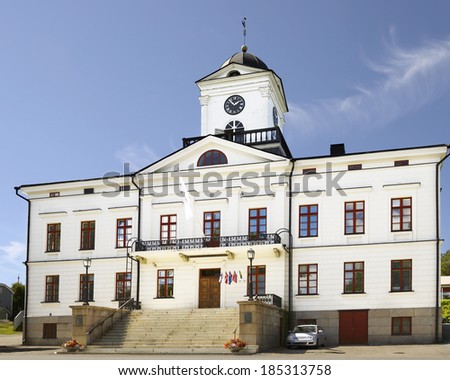 KRISTINESTAD, FINLAND - JULY 4, 2012:Town was founded by Per Brahe in 1649 (it was named after queen Kristina of Sweden). It is located on shore of Bothnian Sea. Beautiful Town Hall was built in 1856.