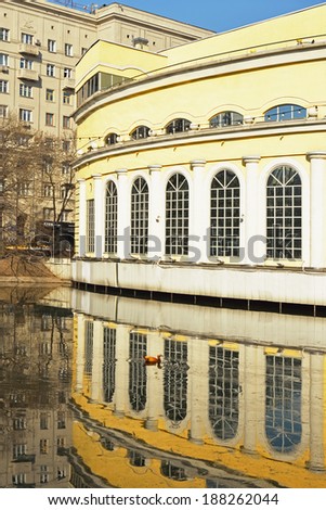 MOSCOW,RUSSIA - APR 20,2014:Clean Ponds.People threw garbage in water, ponds got name of Dirty.Then ponds were acquired by Prince Menshikov. He had pond cleaned and rechristened to its present name