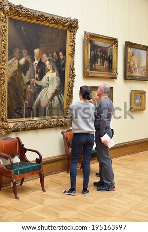MOSCOW, RUSSIA - MAY 8,2014:State Tretyakov Gallery is art gallery in Moscow. Gallery\'s history starts in 1856. Collection contains more than 130,000 exhibits, ranging from Andrei Rublev\'s Trinity