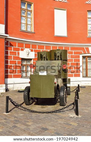 MOSCOW, RUSSIA - JUNE 4, 2014:Armored car Fiat 1915. Building of armored cars in Russia began right after the start of the First World War.