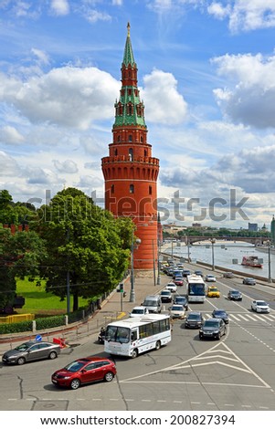 MOSCOW, RUSSIA - JUNE 22,2014:There are over 2.6 million cars in city. Recent years have seen growth in number of cars,which have caused traffic jams and lack of parking space to become major problems