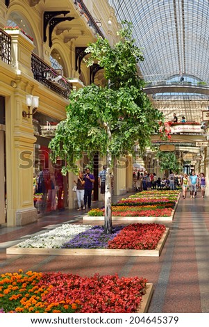 MOSCOW, RUSSIA JULY 13, 2014:GUM main universal country\'s store. It is the integral part of the Russian history. This year GUM celebrates its 120th anniversary