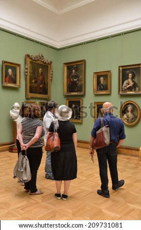 MOSCOW, RUSSIA - AUGUST 7,2014:State Tretyakov Gallery is art gallery in Moscow and is foremost depository of Russian fine art in world. Gallery\'s history starts in 1856. Hall of artist Borovikovsky