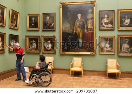 MOSCOW, RUSSIA - AUGUST 7,2014:State Tretyakov Gallery is art gallery in Moscow and is foremost depository of Russian fine art in world. Gallery\'s history starts in 1856. Hall of artist Borovikovsky