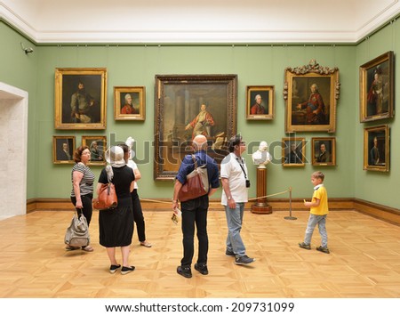 MOSCOW, RUSSIA - AUGUST 7, 20014:State Tretyakov Gallery is art gallery in Moscow and is foremost depository of Russian fine art in world. Gallery\'s history starts in 1856. In hall of Borovikovsky