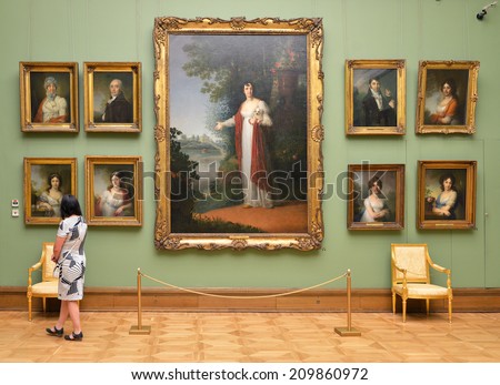 MOSCOW, RUSSIA - AUGUST 7,2014:State Tretyakov Gallery is art gallery in Moscow and is foremost depository of Russian fine art in world. Gallery's history starts in 1856. Hall of artist Borovikovsky