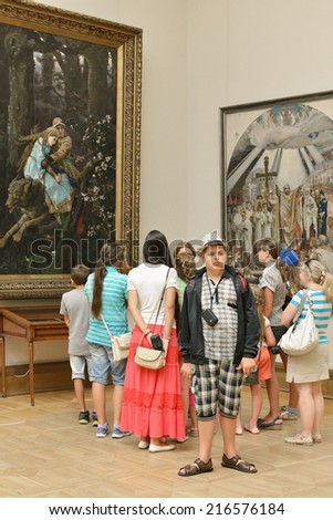 MOSCOW, RUSSIA - AUGUST 7, 2014:State Tretyakov Gallery is art gallery in Moscow and is foremost depository of Russian fine art in world. Gallery's history starts in 1856. Hall of artist Vasnetsov V