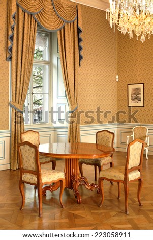 PRAGUE, CZECH REPUBLIC - SEPTEMBER 27, 2014:Nostitz Palace was residence of noble family of Nostitz-Rieneck, built between 1662 and 1675. This is Blue salon.