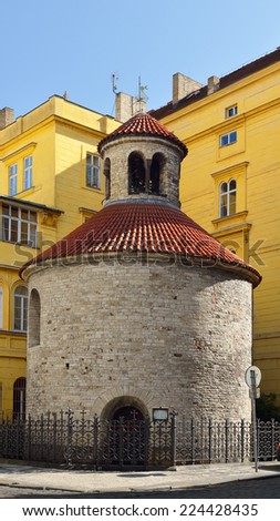Romanesque rotunda is one of Pragues oldest buildings, starting out as parish church in about 1100. Saved from demolition and restored in 1860s by collective of Czech artists