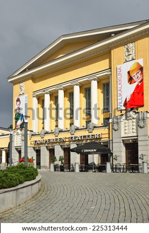 TAMPERE,FINLAND - AUG 28,2014:Tamp. Theatre is one of two main active theatres,along with Tampere Workers\' Theatre.It was started in 1904.Building was designed in National Romantic architecture style