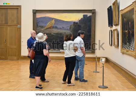 MOSCOW, RUSSIA - AUGUST 7,2014:State Tretyakov Gallery is art gallery in Moscow and is foremost depository of Russian fine art in world. Gallery's history starts in 1856. Hall of artist Ge Nikolay