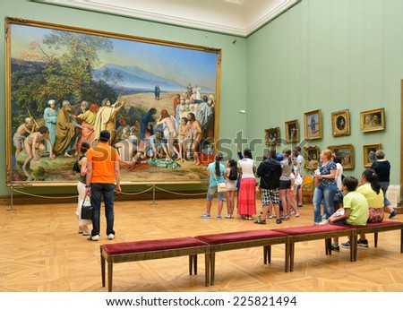 MOSCOW,RUSSIA - AUG 7,2014:State Tretyakov Gallery is art gallery in Moscow and is foremost depository of Russian fine art in world.Gallery's history starts in 1856.Hall of Great Russian artist Ivanov