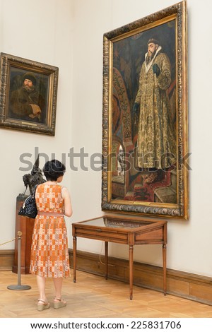 MOSCOW,RUSSIA  AUG 7,2014:State Tretyakov Gallery is art gallery and is foremost depository of Russian fine art in world.Gallery\'s history starts in 1856.Before painting Vasnetsov Tsar Ivan Terrible
