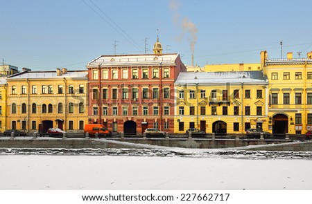 ST PETERSBURG,RUSSIA  JANUARY 23,2014:Fontanka is left branch of river Neva. Its length is 6,700 m,width is up to 70 m, depth is up to 3,5 m.Fontanka is one of 93 rivers and channels in St Petersburg