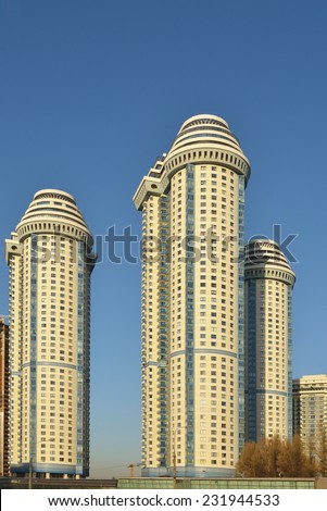 MOSCOW, RUSSIA - NOVEMBER 19, 2014:Sparrow Hills  is elite residential complex in Moscow. Complex located at base of Sparrow Hills and comprises seven buildings. This complex was build by Don-stroy