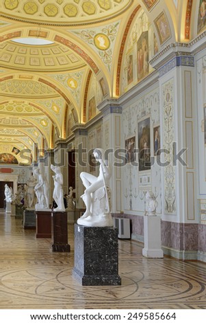 ST PETERSBURG, RUSSIA - JAN 24, 2015:Gallery of History of Ancient Painting is used to display works by outstanding Neo-Classical sculptor Antonio Canova (1757-1822) and his followers