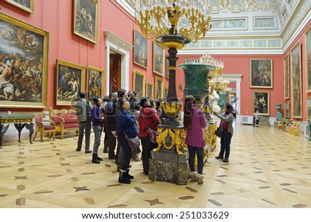 ST PETERSBURG, RUSSIA - JANUARY 25, 2015:State Hermitage is museum of art and culture. One of oldest museums in world, it was founded in 1764 by Catherine Great