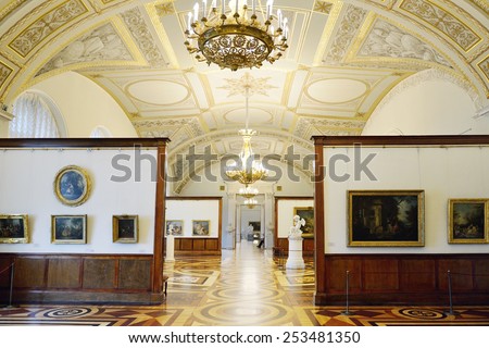 ST PETERSBURG, RUSSIA - JAN 25, 2015:State Hermitage is museum of art and culture. Room of French Art of 18th Century covers French art of 1730s-1760s and presents work of great masters of Rococo era