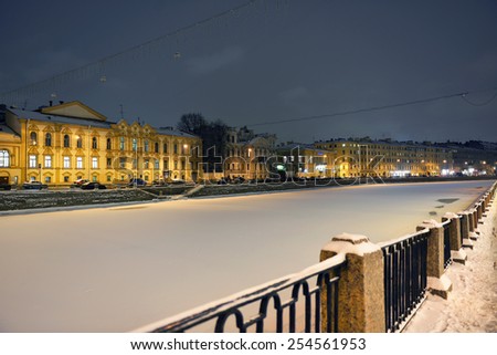 ST PETERSBURG, RUSSIA - JANUARY 25, 2015:Fontanka is left branch of Neva. Its length is 6,700 m. Fontanka Embankment is lined with former private residences of Russian nobility
