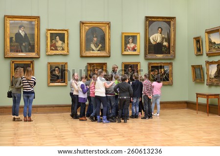 MOSCOW, RUSSIA - MARCH 13,2015:State Tretyakov Gallery is art gallery, foremost depository of Russian fine art in world. Gallery\'s history starts in 1856. Hall of Great Russian artist