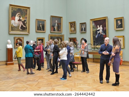 MOSCOW, RUSSIA - MARCH 13,2015:State Tretyakov Gallery is art gallery, foremost depository of Russian fine art in world. Gallery\'s history starts in 1856. Hall of Great Russian artist Karl Bryullov