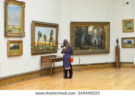 MOSCOW, RUSSIA - MARCH 13,2015:State Tretyakov Gallery is art gallery, foremost depository of Russian fine art in world. Gallery\'s history starts in 1856. Hall of Great Russian artist Shishkin Ivan