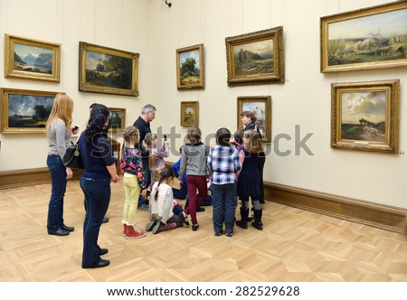 MOSCOW, RUSSIA - MARCH 13,2015:State Tretyakov Gallery is art gallery in Moscow, and is foremost depository of Russian fine art in world. Gallery\'s history starts in 1856. Hall artist Savrasov