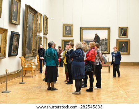 MOSCOW, RUSSIA - MARCH 13,2015:State Tretyakov Gallery is art gallery in Moscow, and is foremost depository of Russian fine art in world. Gallery\'s history starts in 1856. Hall of artist Kramskoy
