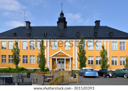 HAPARANDA, SWEDEN - JULY 11, 2015: Just short walk away from Swedish-Finnish border, by Haparanda square, is Svefi Hotel and Hostelry, dating back from 1864. Each room has been uniquely designed