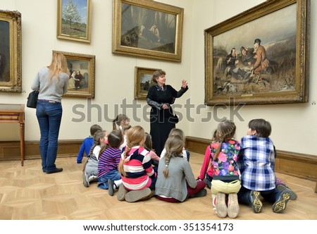 MOSCOW, RUSSIA - MARCH 13,2015:State Tretyakov Gallery is art gallery, foremost depository of Russian fine art in world. Gallery\'s history starts in 1856. Hall of Great Russian artist V. Perov