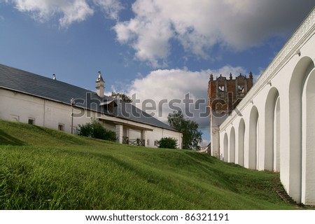 Fortress wall and cells of Novodevichy Convent. Moscow, Russia
