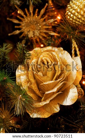 Christmas decoration. Golden Rose