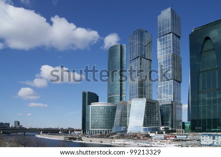 MOSCOW,RUSSIA-APRIL 2:Skyscrapers of the MIBC on April 2,2012 in Moscow,Russia.The total cost of the project is estimated at $12 billion.MIBC is the 100 hectare development area