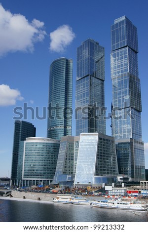 MOSCOW,RUSSIA-APRIL 2:Skyscrapers of the MIBC on April 2,2012 in Moscow,Russia.The total cost of the project is estimated at $12 billion.MIBC is the 100 hectare development area