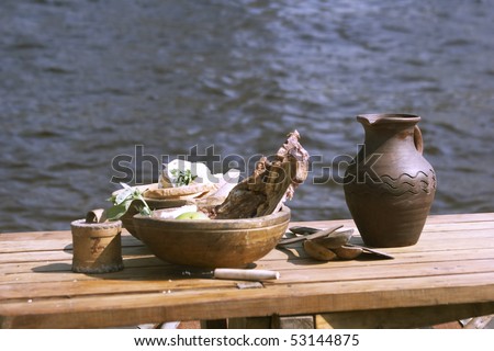 Food for viking soldiers on table