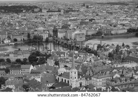 Panorama of the Old Town in Prague (Czech Republic) black and white