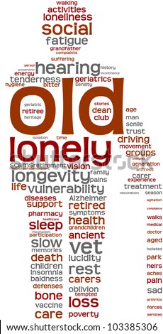 old man with a walking cane tag cloud with colored words on a white background / old people tag cloud illustration