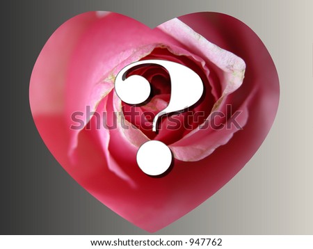 Cute Romantic pink rose heart message card reading question mark ?