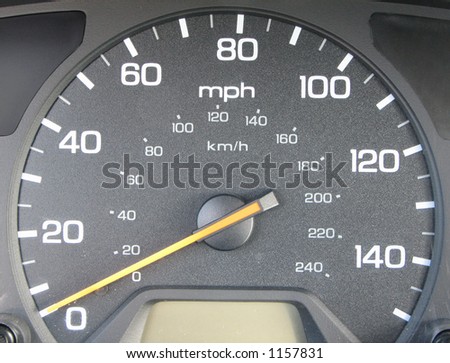 car's speed o meter with the needle at zero