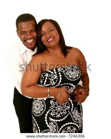 stock photo : african american couple holding each other. isolated on white
