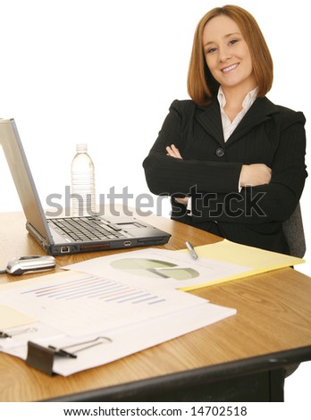 young business caucasian woman sitting down and smiling