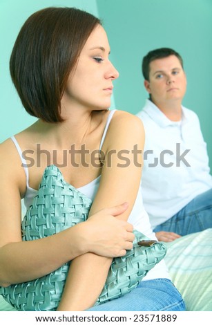 caucasian young woman with sad expression over marriage trouble