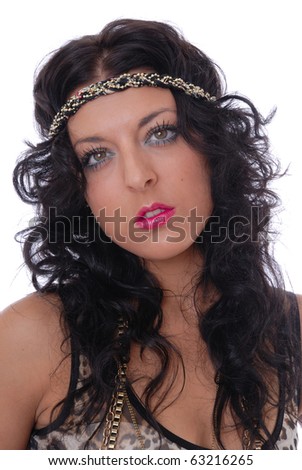 Beautiful young dark haired woman wearing headband isolated