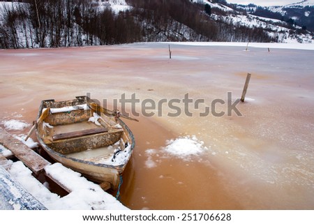 Disaster in a village with a polluted lake full with mining residuals in Romania, Alba, Geamana